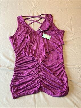 NWT - Maurices Plum Crisscross Ruffle Ruched Tank size XL